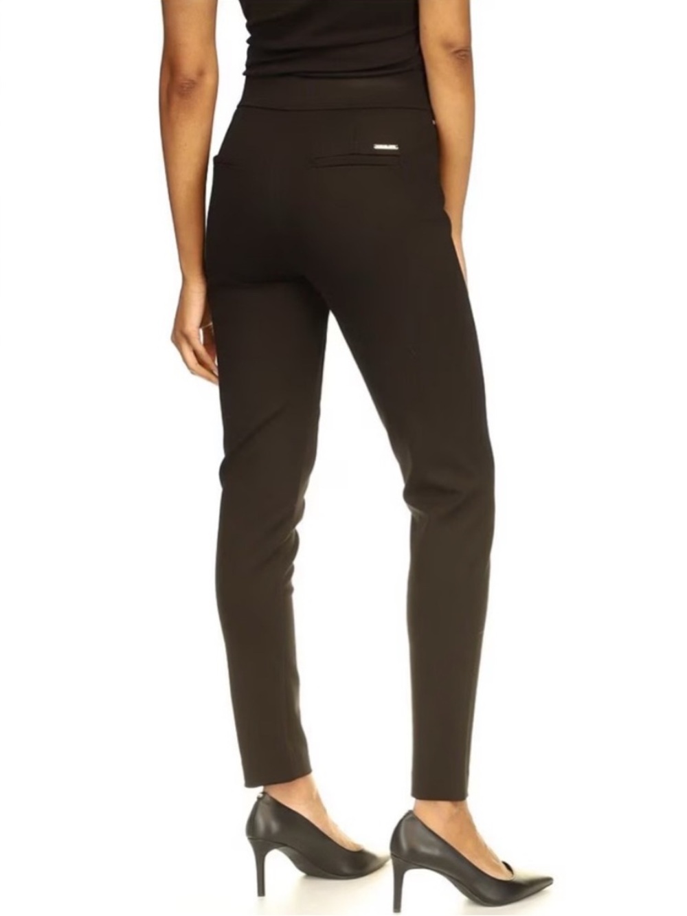 Michael Kors Black Ponte Cropped Stretchy Ankle Office Every Day Pants Gold Tabs